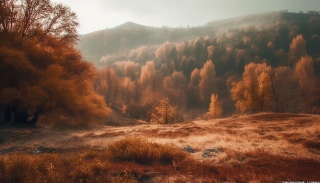 Foglie d'oro sugli alberi autunnali nella foresta generate dall'intelligenza artificiale