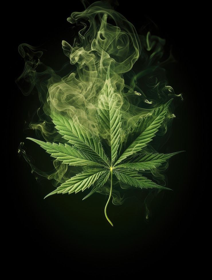 Foto gratuito foglie di marijuana verdi fresche e vivaci su uno sfondo vario