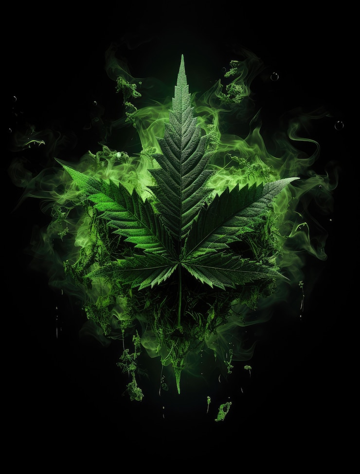 Foto gratuito foglie di marijuana verdi fresche e vivaci su uno sfondo vario