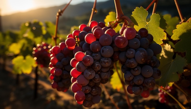 Foglie di vite in autunno grappoli maturi cantina e scena rurale generata dall'intelligenza artificiale