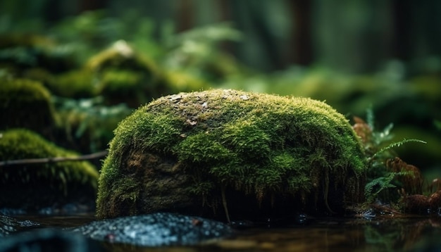 Foglie verdi fresche sul ramo di un albero bagnato generate dall'intelligenza artificiale