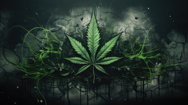 Foglie vivaci della pianta di marijuana con colori verdi vivaci