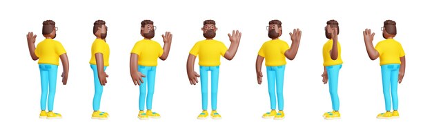 Foglio di turnaround del modello di personaggio maschile di rendering 3D
