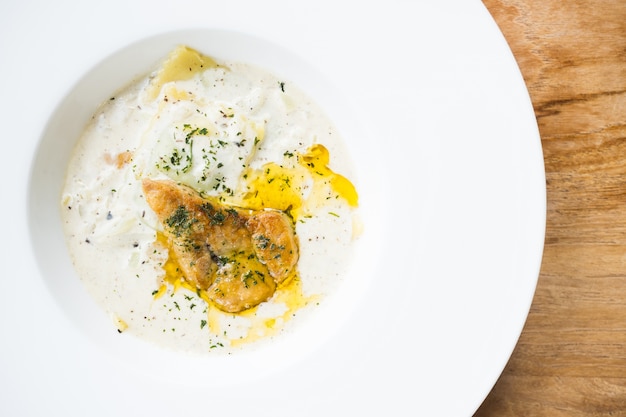 Foie gras con salsa di crema di Penne