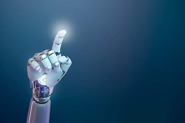 Fondo 3D della mano del cyborg, tecnologia dell'intelligenza artificiale