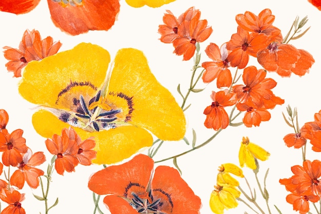 Fondo del modello di fiore del giglio di Mariposa, remixato da opere d'arte di pubblico dominio