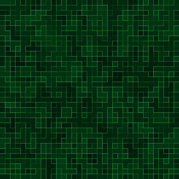 Fondo e struttura della parete del mosaico delle mattonelle del pixel quadrato verde intenso astratto.