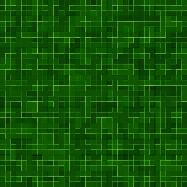Fondo e struttura della parete del mosaico delle mattonelle del pixel quadrato verde intenso astratto.