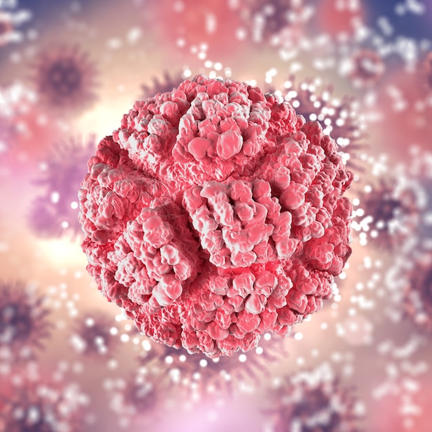 Fondo medico astratto 3D con la cellula dettagliata del virus