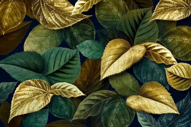 Foto gratuito fondo strutturato delle foglie verdi e dell'oro metallico