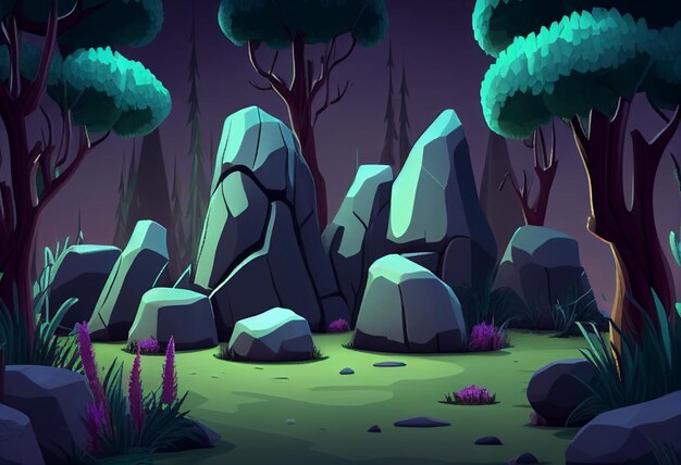 Foresta di montagna alberi della giungla cartone animato sfondo ai generativa