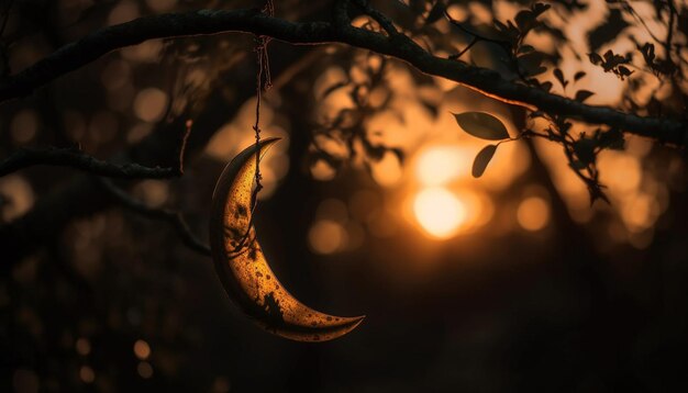 Foresta spettrale al tramonto silhouette retroilluminata generata dall'intelligenza artificiale