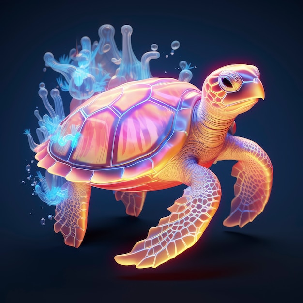 Forma di animale 3D luminosa con colori olografici luminosi