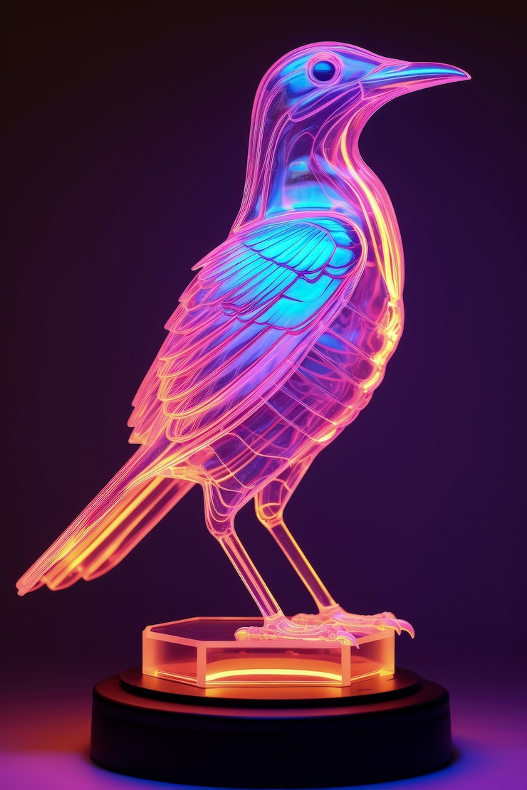 Foto gratuito forma di animale 3d luminosa con colori olografici luminosi