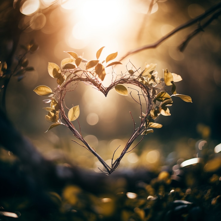 Foto gratuito forma di cuore 3d con foglie