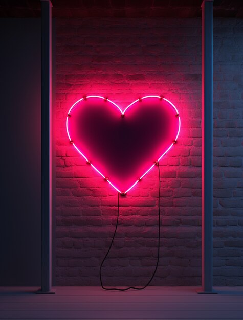 forma di cuore 3d con luce neon brillante