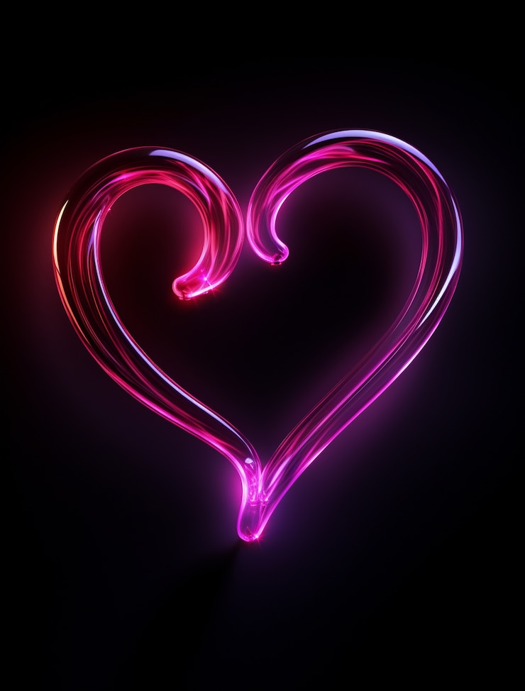 Foto gratuito forma di cuore 3d luminosa con luce al neon