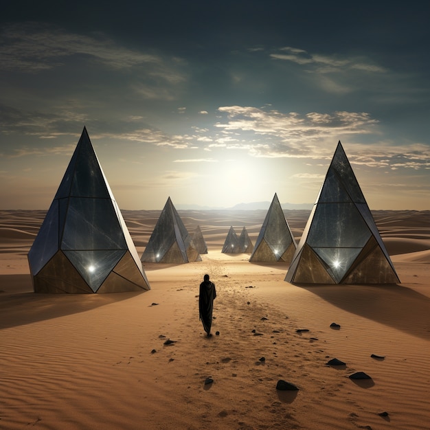 Forme geometriche surreali nel deserto sterile