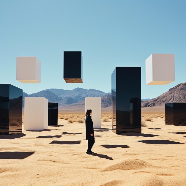 Forme geometriche surreali nel deserto sterile