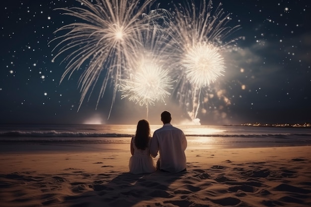 Foto completa di una coppia che celebra il Capodanno