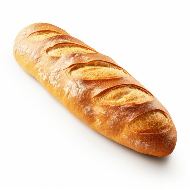 Foto di pane francese fatto in casa su sfondo bianco