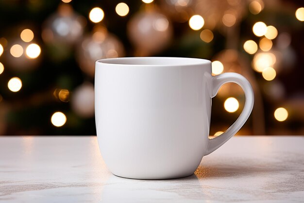 Foto di una tazza di caffè vuota in una scena natalizia