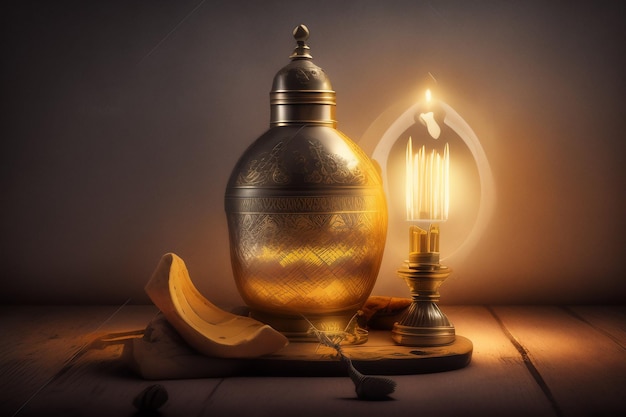 Foto Gratis Ramadan Kareem Eid Mubarak Lampada elegante reale vecchio stile con moschea