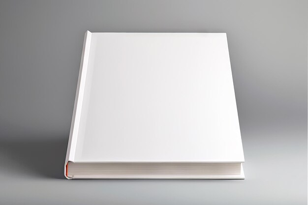 Foto minimalista di un libro con copertina rigida bianco su sfondo grigio chiaro