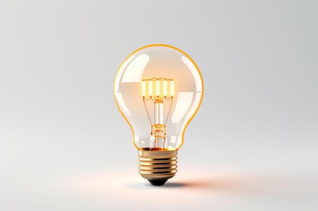 Foto minimalista di una lampadina alogenica illuminata in piedi su uno sfondo chiaro