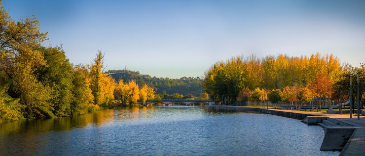 Foto gratuito foto panoramica di un bellissimo lago a ponte de sor in portogallo