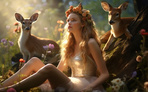 Fotografia completa di una donna che posa in natura