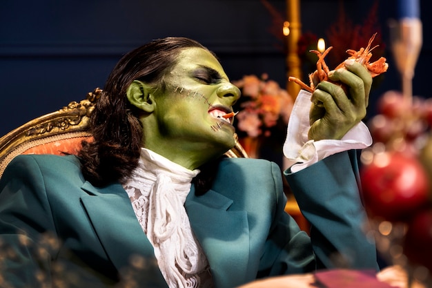 Frankenstein del colpo medio che mangia aragosta