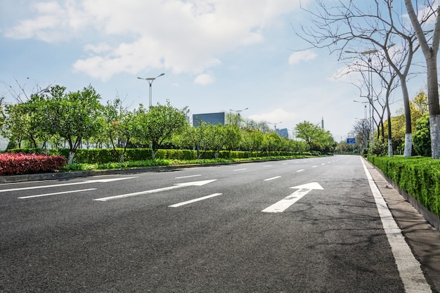 Frecce dipinte sulla strada solitaria