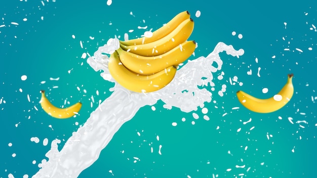 Frullato di banana splash su sfondo blu