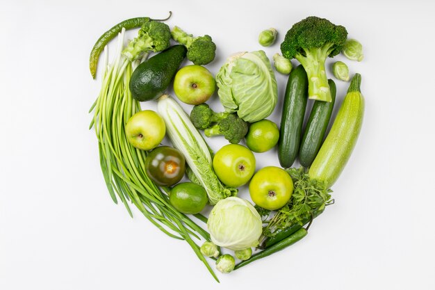 Frutta e verdura verdi piatte