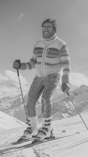 Full shot uomo sciatore monocromatico