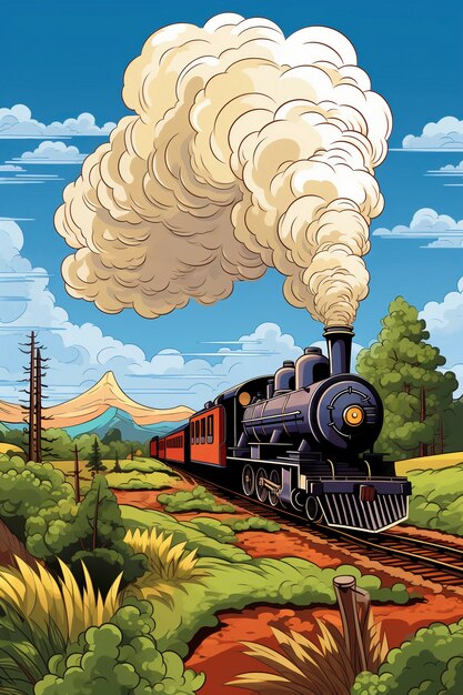 Fumo di cartone animato con treno