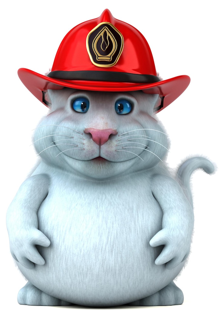 Foto gratuito fun 3d cartoon fireman cat illustration