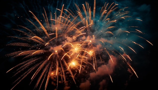 Fuochi d'artificio multicolori che esplodono in vibranti festeggiamenti generati dall'intelligenza artificiale