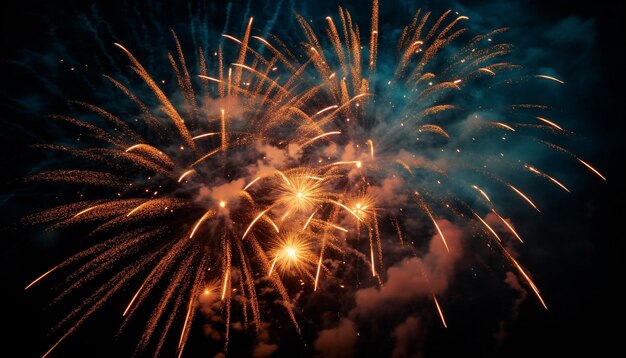 Fuochi d'artificio multicolori che esplodono in vibranti festeggiamenti generati dall'intelligenza artificiale