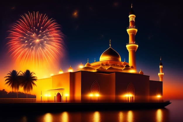 Fuochi d'artificio sopra una moschea a dubai