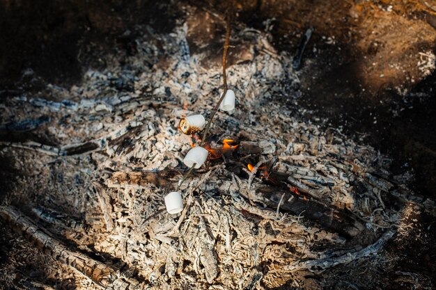 Fuoco alto angolo cottura marshmellows