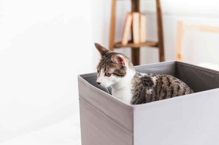 Foto gratuito gatto adorabile in scatola