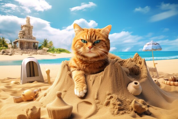 Gatto carino in spiaggia