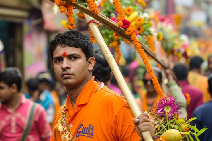 Foto gratuito gente realistica che celebra il gudi padwa