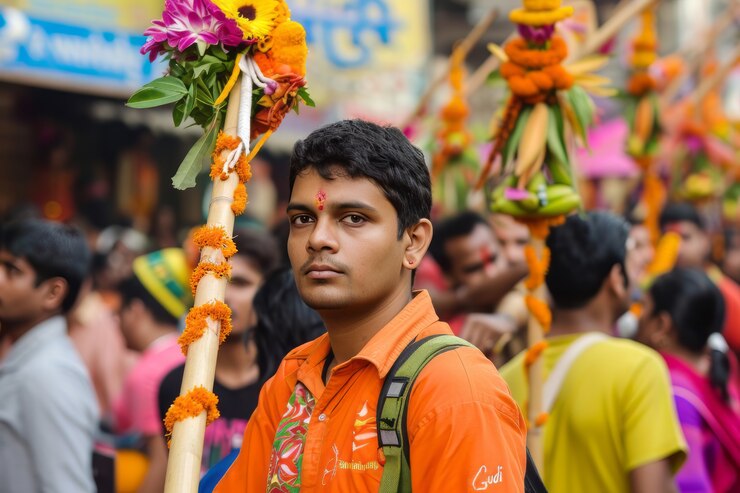 Foto gratuito gente realistica che celebra il gudi padwa