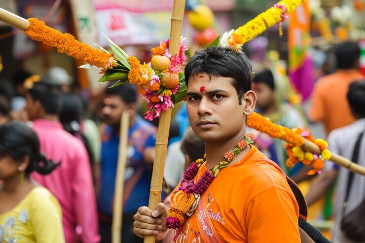 Foto gratuito gente realistica che celebra il gudi padwa