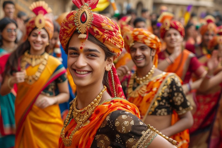 Foto gratuito gente realistica che celebra il gudi padwa