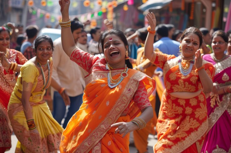 Foto gratuito gente realistica che celebra il gudi padwa