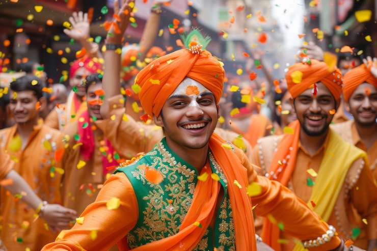 Foto gratuito gente realistica che celebra il gudi padwa